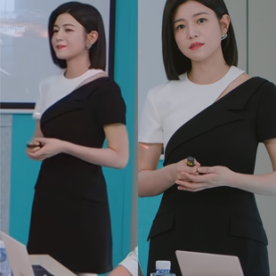 狙击蝴蝶陈妍希岑矜同款短袖拼接连衣裙夏季新款女装高级感洋气女