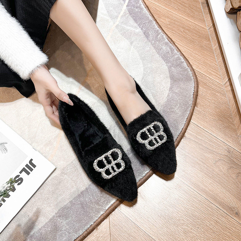 加绒毛毛鞋女冬外穿水貂毛单鞋2025新款尖头棉瓢鞋大码女鞋41一43,居家布艺,居家棉拖/棉鞋,淘宝优惠券,粉丝福利购,淘宝优惠卷