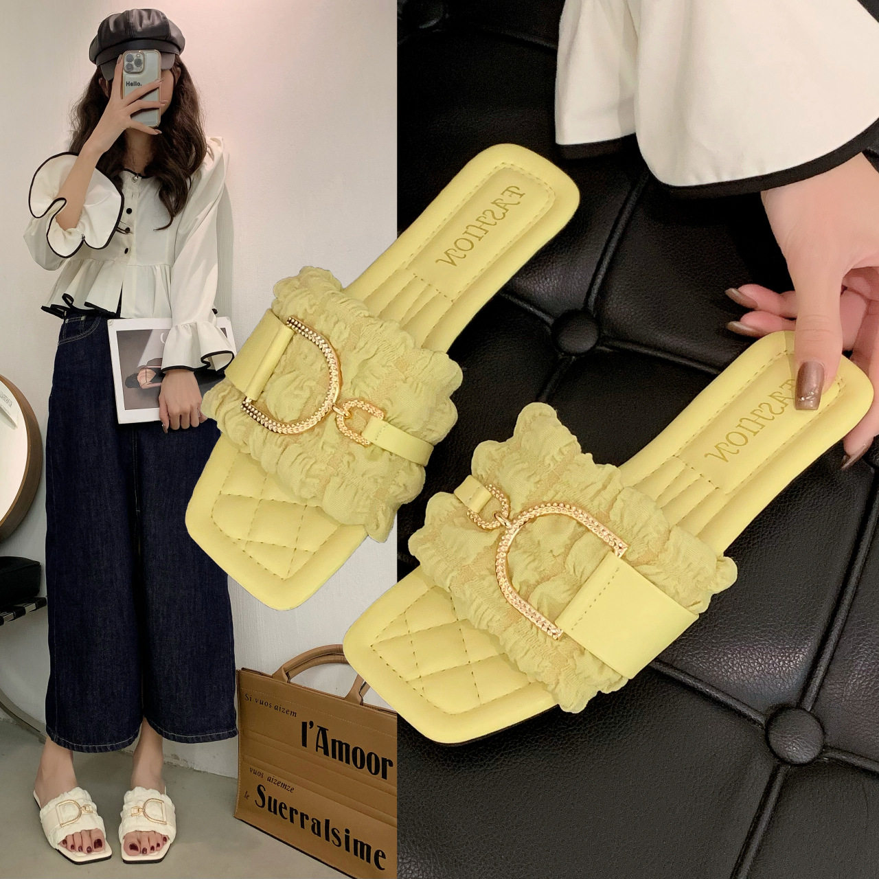 35-43码 大码女鞋拖鞋女外穿2024夏新款百搭时尚感凉拖平底,居家布艺,居家棉拖/棉鞋,淘宝优惠券,粉丝福利购,淘宝优惠卷