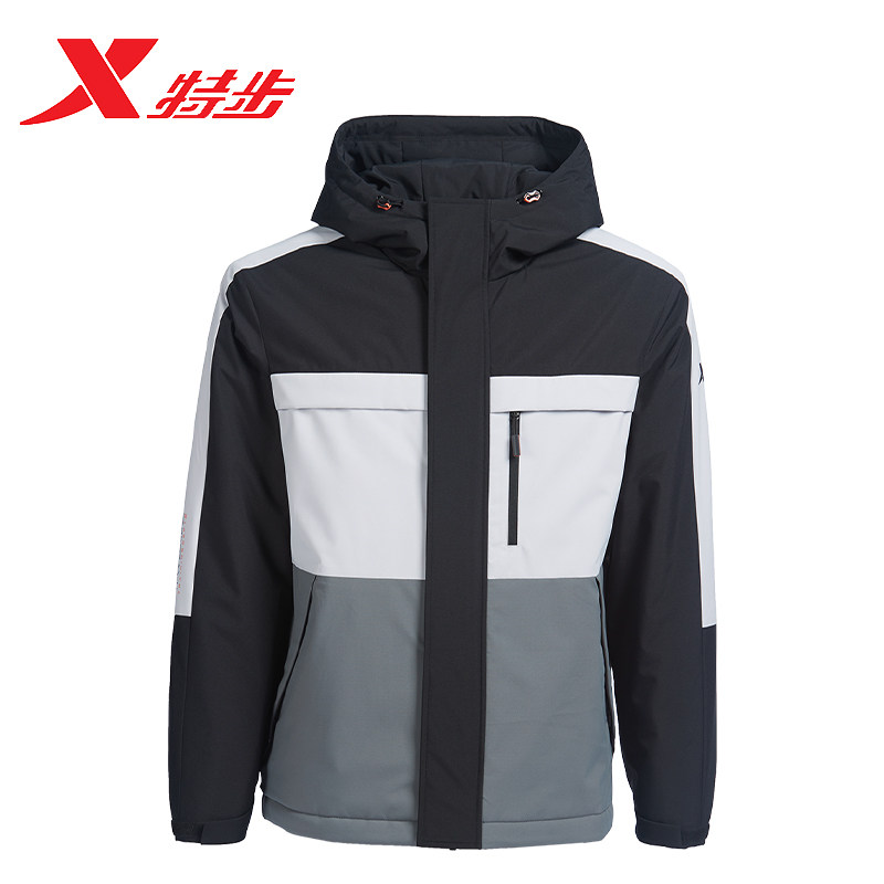 特步男棉服2023冬季款加厚保暖运动休闲连帽夹克外套977429180373