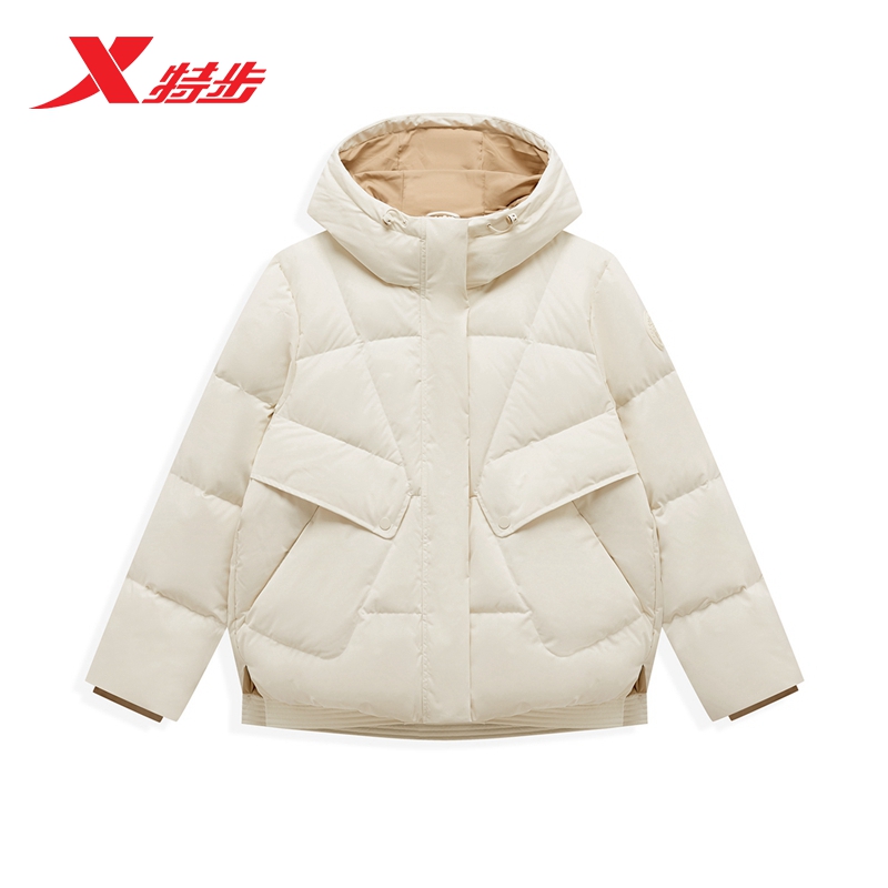 特步羽绒服女2024冬季新款连帽加厚保暖外套运动棉服976428190217