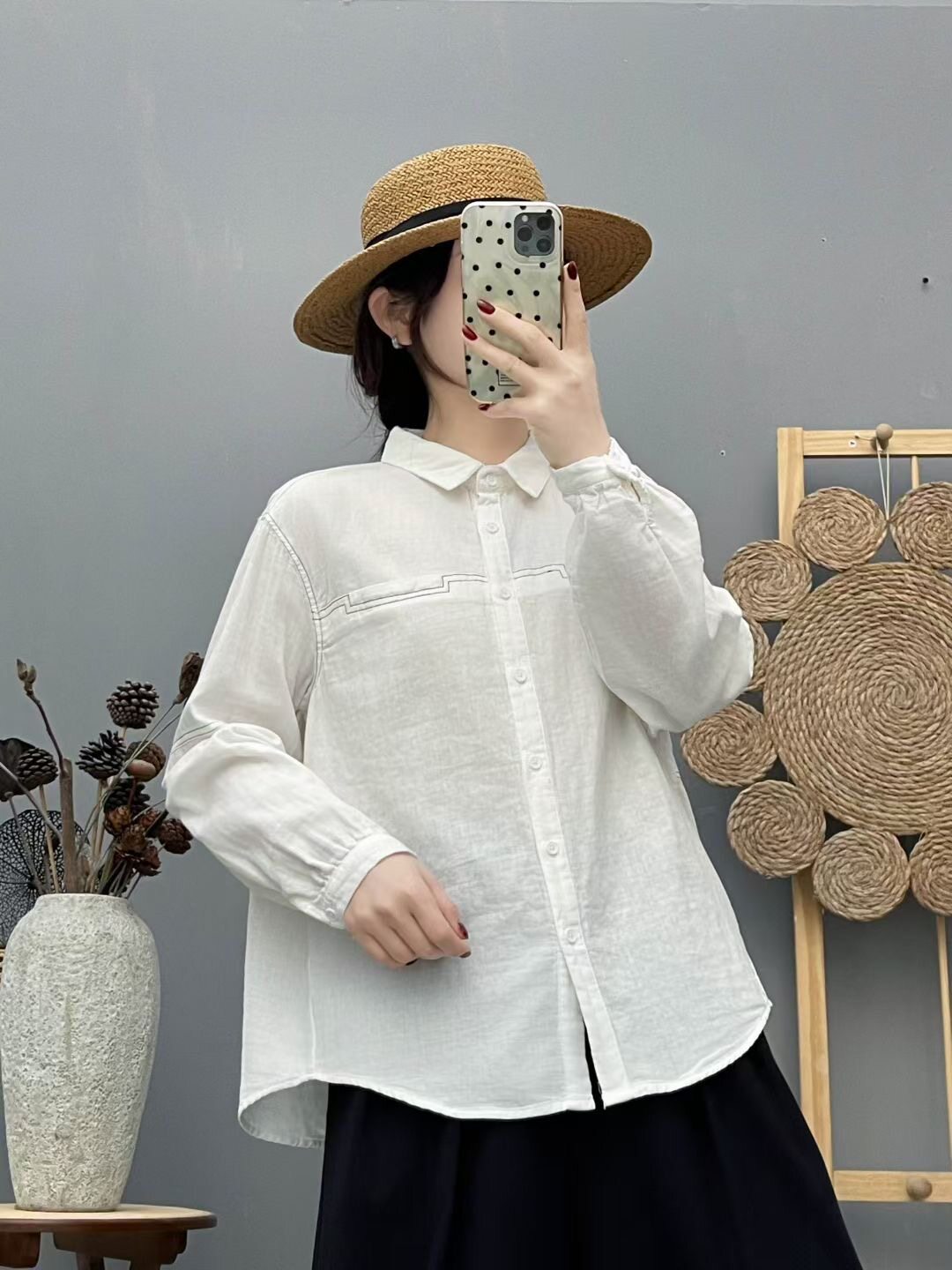 外贸出口大牌女装时尚长袖棉麻衬衫春秋宽松减龄显瘦复古百搭上衣