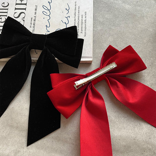 红色飘带发卡~发饰发带仙女超仙头发夹子丝绒大蝴蝶结发夹头饰女