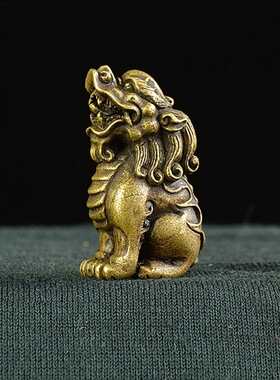 黄铜望天吼摆件手把件实心收藏工艺品小铜器饰品桌面摆件