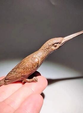 古玩仿古做旧翠鸟动物摆件铜长嘴小鸟啄木鸟茶道茶艺桌面动物摆件