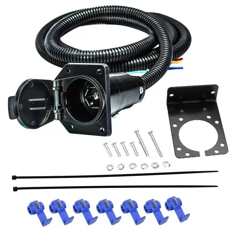 美式7针拖车连接器 2m 插座连接线配支架 房车尾灯信号灯适配器