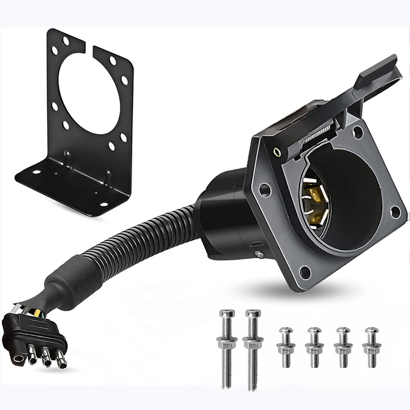 美式拖车4路扁平至7路圆形叶片拖车适配器接线插头连接器线束