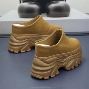 小个子增高显瘦懒人鞋休闲厚底内增高12cm勃肯鞋包头一脚蹬女拖鞋