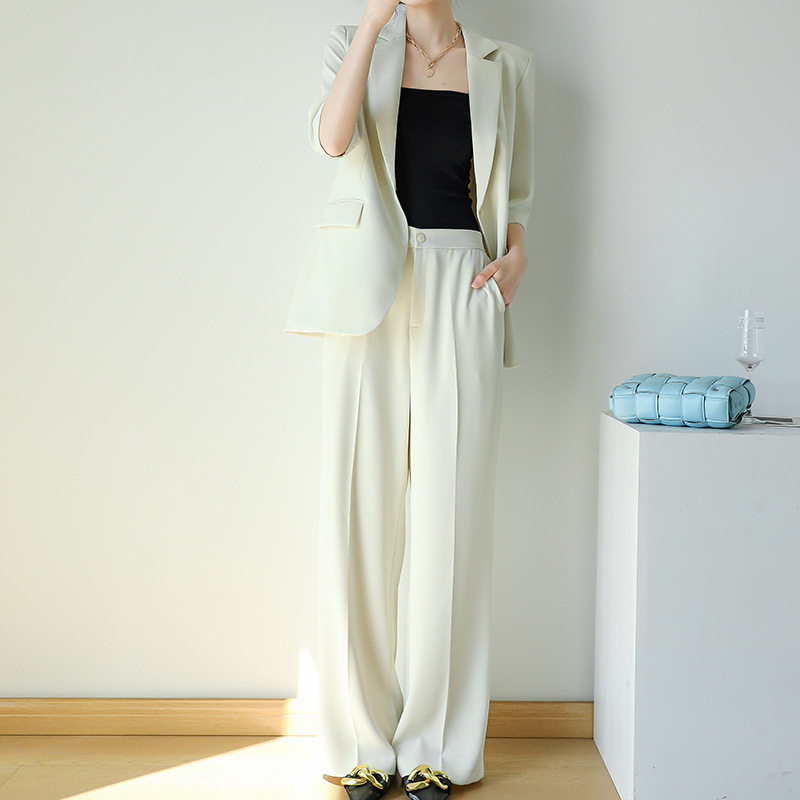 2023夏季新款大码女装薄款西装套装宽松休闲西服阔腿裤两件套2329