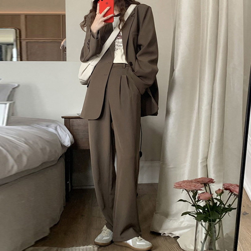 大码女装西装套装2022秋装新款韩版宽松休闲胖mm阔腿裤两件套2227