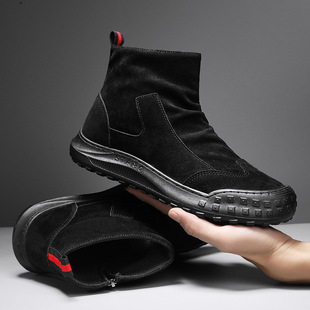 男靴ins鞋 耐磨防滑气质翻毛皮中帮时尚 靴暖 革面秋冬爆款 2025新款