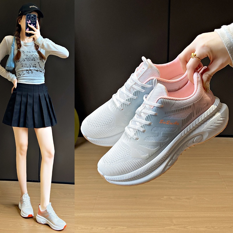 2025春季新款飞织鞋韩版运动女网面透气学生休闲鞋厚底跑步K2516