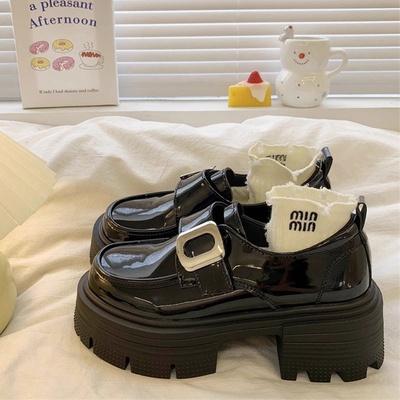矮子乐复古英伦风厚底百搭小皮鞋女2025新款春秋粗跟乐福单鞋
