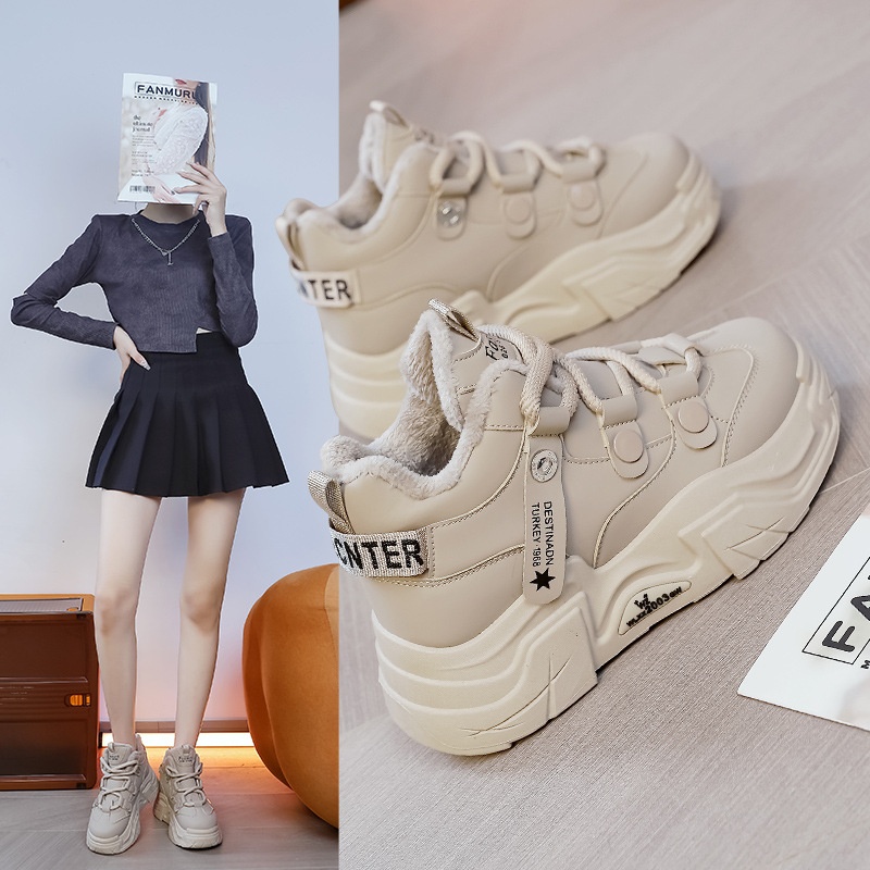 加绒老爹鞋女2025秋冬爆款加厚百搭超火高帮保暖棉鞋女HXX-C-6601