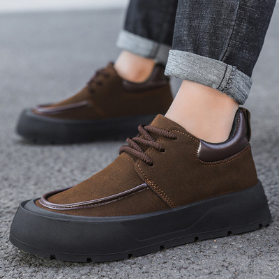 男鞋冬季2025新款复古英伦风厚底休闲板鞋青少年户外加绒保暖棉鞋