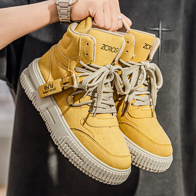 轻奢秋季男士高帮运动休闲鞋潮青少年学生小众男鞋大码厚底滑板鞋
