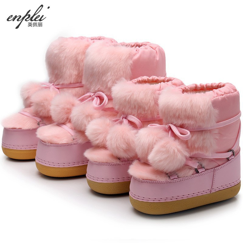 tp-y021新款全毛球球雪地靴短靴秋冬季毛防滑太空靴棉靴子爆款