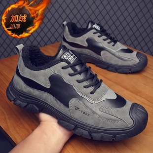冬季加绒劳保鞋时尚工装鞋加棉保暖登山鞋软底通勤工作男士鞋跨境