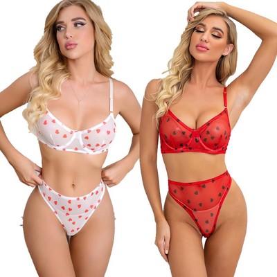 Bra Underwire Panty Set 2 Piece Comfortable Mesh Women's Und