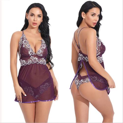 2025 new sexy women's suspender mesh print pajamas印花睡衣