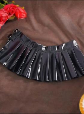 Women PU leather pleated skirt ultra short skirt短裙pu皮百褶