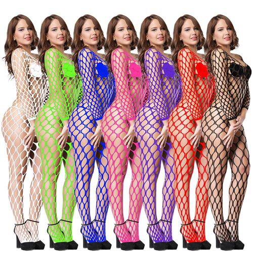 Sexy lingerie long sleeved fishnet stockings jumpsuit渔网衣