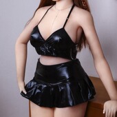 lingerie skirt女大码 hollowed plus Sexy leather out size 皮裙