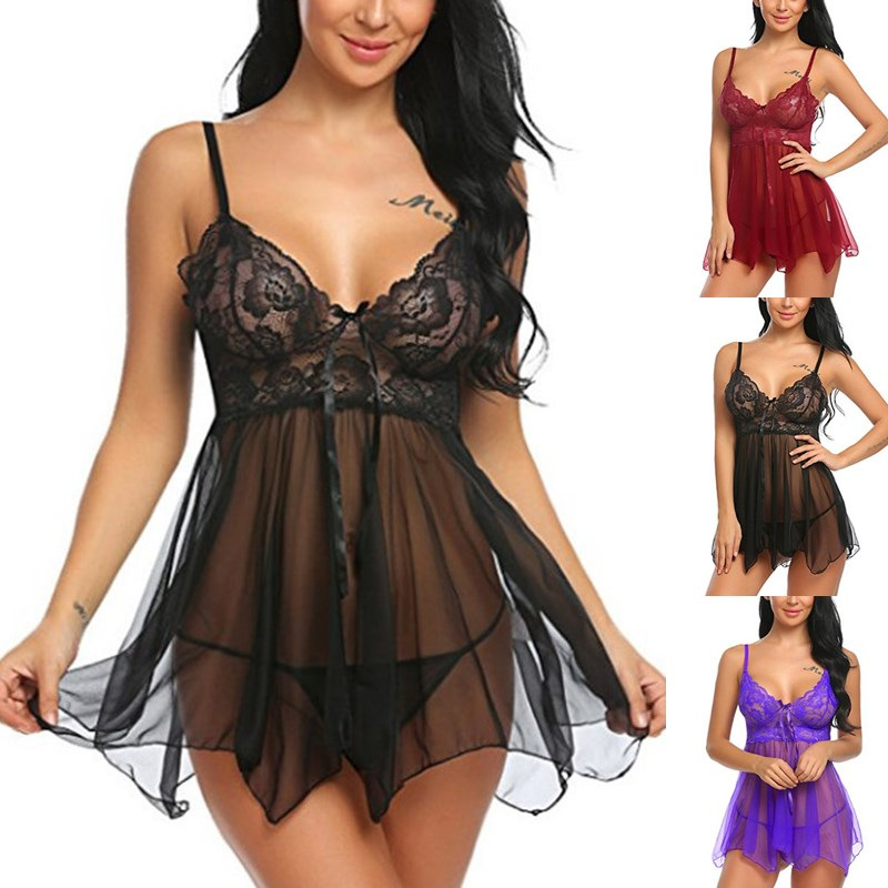 Sexy Crotchless Blue Lingerie Women Lace Hollow Bra Set Erot