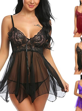 Sexy Crotchless Blue Lingerie Women Lace Hollow Bra Set Erot