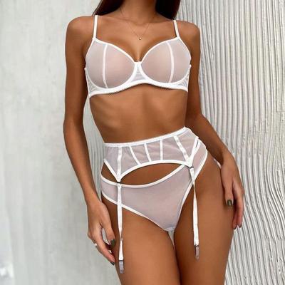 Women's New Sexy Underwear Three Piece Set透视雷丝多件套内衣