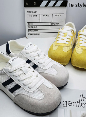 蕙图HT品牌正品女鞋运动户外休闲鞋黄色系带常规款基本款平跟网鞋