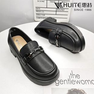 惠特品牌正品女鞋秋季新款春乐福鞋黑色平跟复古风皮鞋单鞋