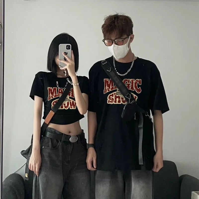 一长一短disoo情侣装夏季短袖roora不一样高级感特别的t恤女