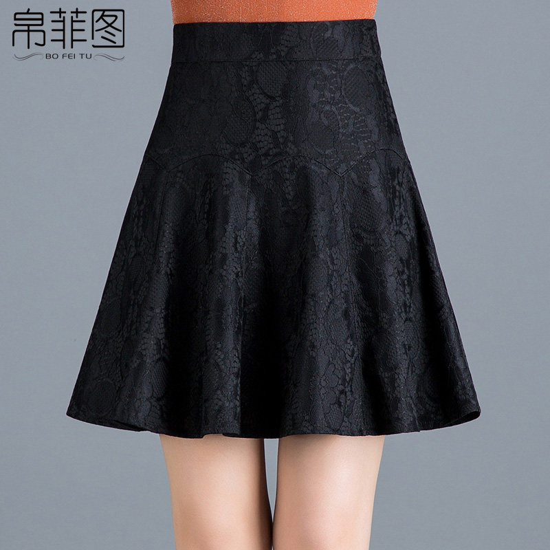 蕾丝小黑裙半身裙秋冬新款韩版黑色短款百褶裙a字裙短裙女裙裤裙