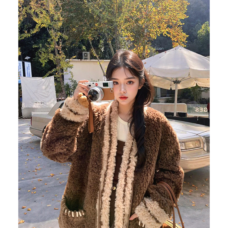 『奶球学姐』学院风毛茸茸厚外套女新款宽松慵懒女外套秋冬款上衣