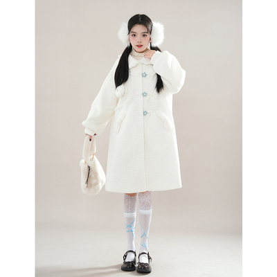 甜美可爱小个子呢子大衣女冬季2025新款中长款星星扣白色毛呢外套
