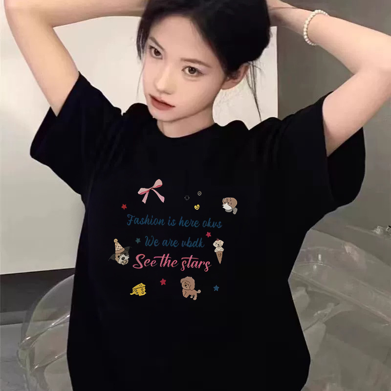 纯棉正肩黑色短袖t恤女2025新款夏季设计感小众美式宽松半袖上衣