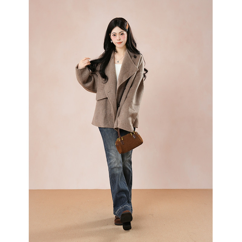 奶茶沙陀 韩系高级感慵懒风呢子大衣小个子宽松气质显瘦毛呢外套,女装/女士精品,毛呢外套,淘宝优惠券,粉丝福利购,淘宝优惠卷
