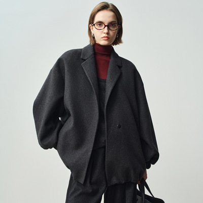 [本初]宽松休闲风廓形短款单面呢外套25秋冬高级感灰色羊毛大衣女