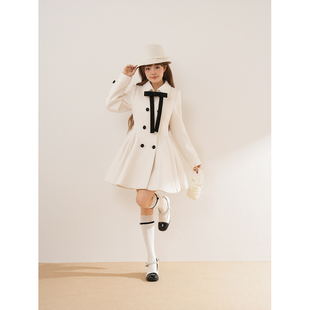 富家新款 高级法式 毛呢大衣气质外套 赫本千金收腰冬季 白调魔女