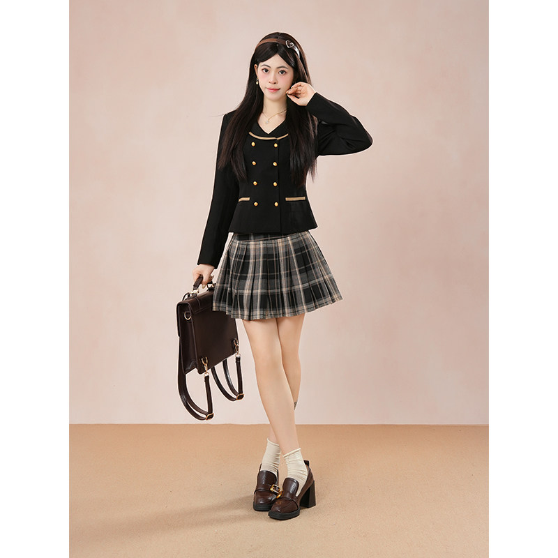 藤色町 版型超绝小廓形西装外套+高腰显瘦百褶裙两件套女秋季新款