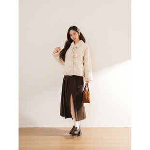 温柔甜美杏色呢子外套冬季 简约百搭宽松小个子可爱毛呢大衣女 新款