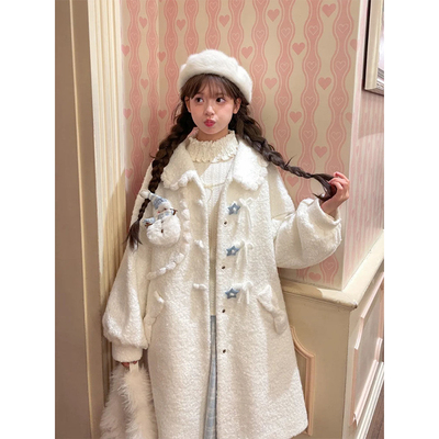 甜美可爱小个子中长款呢子大衣女