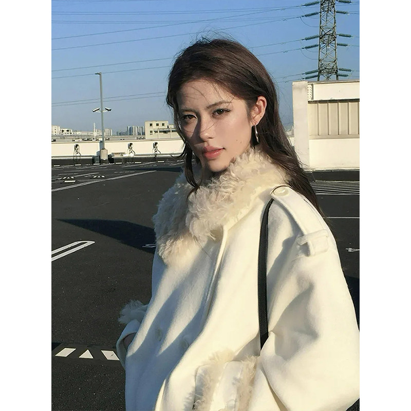 韩系毛领双排口短款毛呢外套女秋冬季新款高级感气质宽松呢子大衣,女装/女士精品,毛呢外套,淘宝优惠券,粉丝福利购,淘宝优惠卷