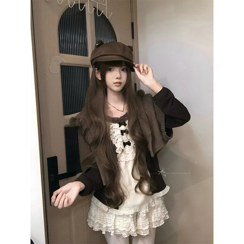 2025秋冬新款小个子Vintage复古气质小众蝴蝶结蕾丝拼接显瘦上衣