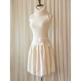 【云朵慕斯】韩系高领蝴蝶结无袖连衣裙秋冬少女内搭修身花苞短裙