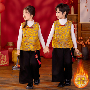 儿童拜年服2025新款冬装女童新中式夹棉马甲男童洋气国朝外穿马甲