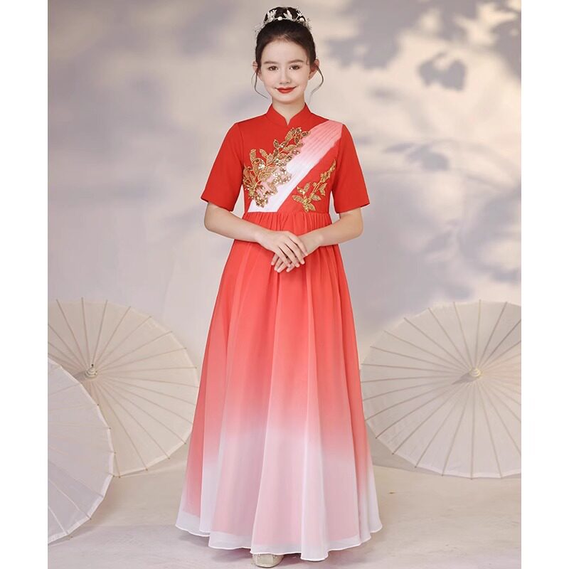 古筝演出服女8童中国风六一合唱团表演服装朗诵二胡演奏考级礼服9