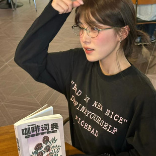 修身 美式 新款 辣妹风字母印花长袖 显瘦百搭小众上衣ins潮 T恤女秋季