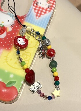 不想洗澡ins串珠多巴胺kitty手机链ccd相机挂绳可爱防丢绳挂件y2k